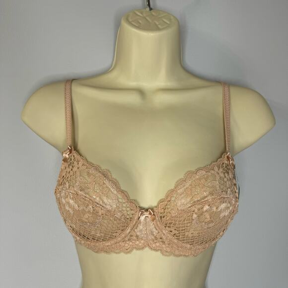 Adore Me Cinthia Unlined Rose Lace Bra Beige Sz. 32A New - Picture 7 of 7